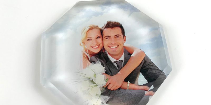 Personalized glass paperweight with custom photo by Cameo Glass