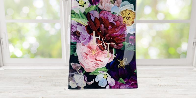 Personalized glass wedding invitation tray with custom photo by Cameo Glass